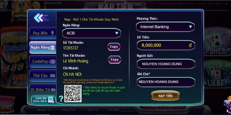 789Club luôn hỗ trợ nhiều hình thức nạp tiền 